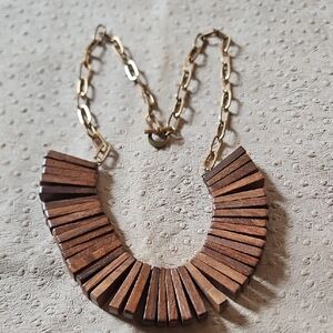 Wooden Fan-Link Bib Paddle Statement Necklace - Brown